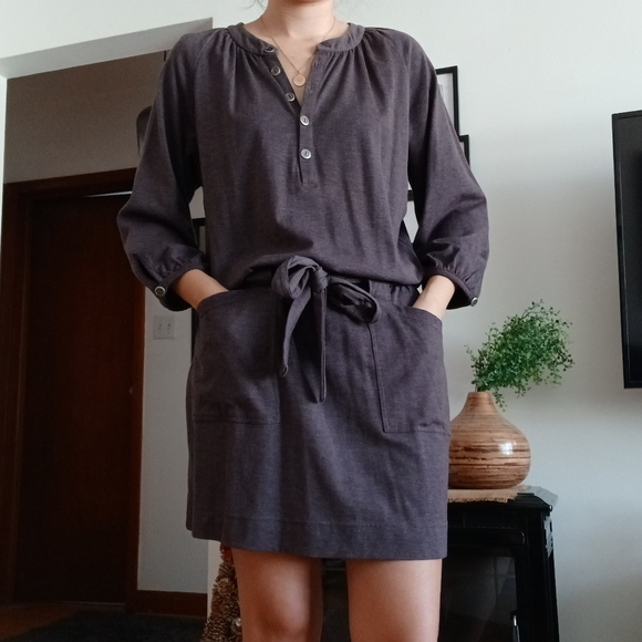 SOLD 5/30 🔮Taupe Belted Drop-Waist Dress - Picture 2 of 13